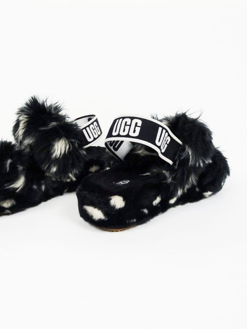 UGG Oh Yea Spots Fluffy Slippers Sandals Womens 9 40 Double Strap Slingback EUC